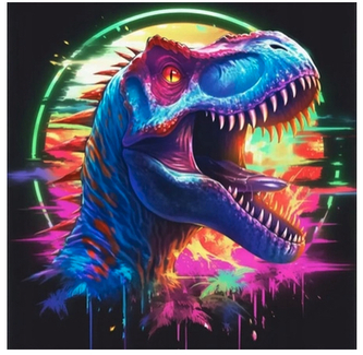 Diamantový obrázek neonový dinosaurus T-Rex 30 x 40 cm