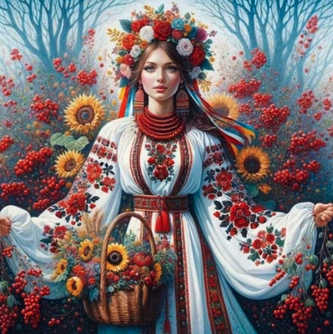 Diamantový obrázek slovanská žena a slunečnice 30 x 40 cm