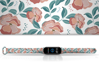 Náhradní náramek Mi band 3/4/5/6/7 Červené květiny,Bílá,Xiaomi Mi band 3/4