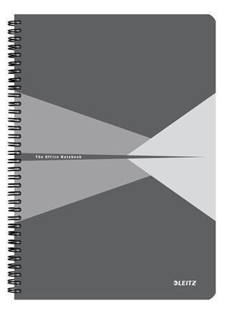 Blok "Office", šedá, drátěná kroužková vazba, A4, linkovaný, 90 listů, plastový povrch, LEITZ