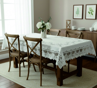 Ubrus žakárový, Květina, bílý, 118 x 122 cm