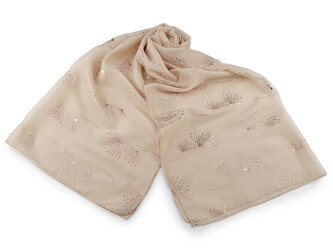 Šátek / šála se zlatým potiskem 70x180 cm - 1 ks - 2 béžová světlá růžovozlatá
