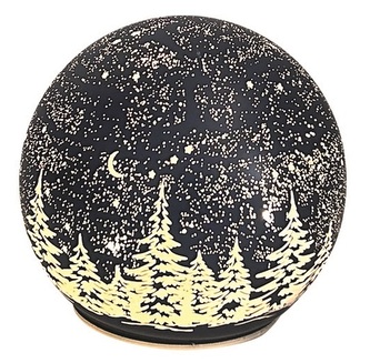 Svítící skleněná koule s motivem krajiny – tmavě šedá, ø 12 cm, teplá bílá, 10 LED, časovač