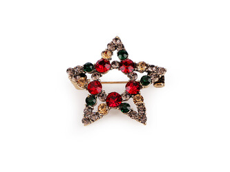 Vánoční brož s broušenými kamínky hvězda - 1 ks - červená zlatá Vánoční brož s broušenými kamínky hvězda - 1 ks - červená zlatá
