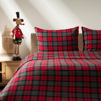 Pościel | TARTAN | flanelowa czerwona w kratę | 160x200 + 2*50x60 cm | 708466