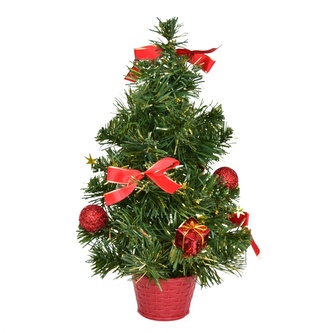 Stromeček zdobený červenými dekoracemi 30 cm