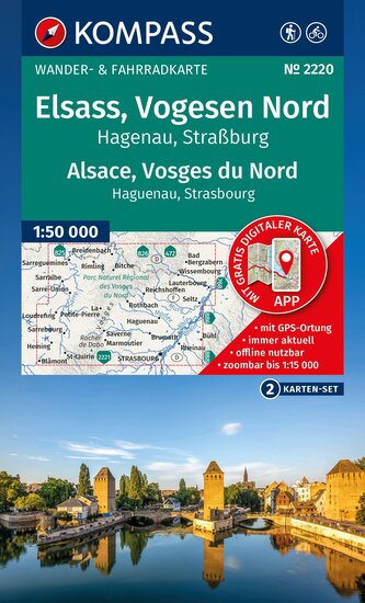 KOMPASS Wanderkarten-Set 2220 Elsass, Vogesen Nord, Hagenau, Straßburg / Alsace, Vosges du Nord, Haguenau, Strasbourg (2 Karten)