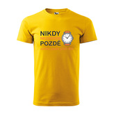 Tričko s potiskem Nikdy nechodím pozdě: žluté M