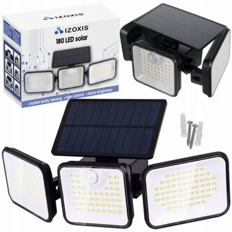 Izoxis 24889 Solární 180 LED osvětlení s PIR čidlem pohybu a soumraku, IP65, 550 lm, 1800 mAh