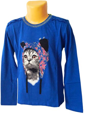 Dívčí tričko LEMON BERET kočička dlouhý rukáv, modrá, velikost: 128/134