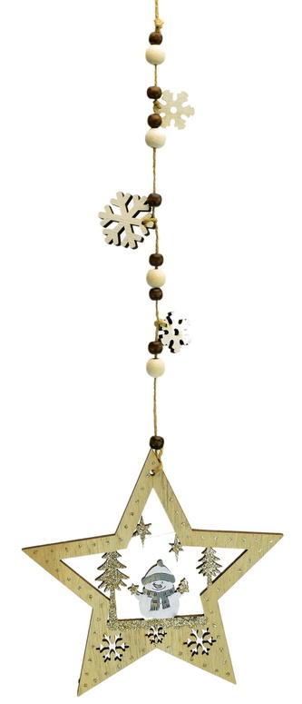 Závěsný řetěz hvězda se sněhulákem 55x18 cm