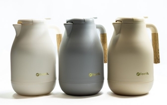 termokonvice 1,5l PASTEL.bílá, béžová, šedá, dřev.ručka, sklo/plast