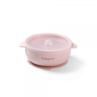 Silikonová miska s přísavkou a víčkem  - růžová Silikonová miska s přísavkou a víčkem  - růžová