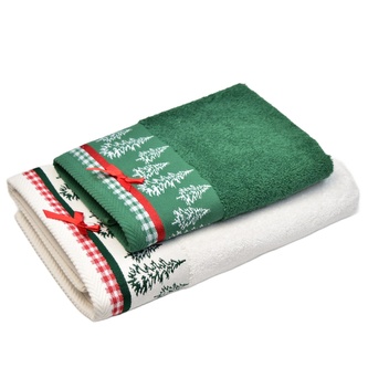 Vánoční zelený ručník a bílá osuška s mašličkou 2 ks set