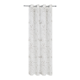 Záclona s kroužky, potisk, květinový motiv - světle šedá, 235 mm, 140 mm