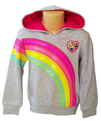Dívčí mikina TLAPKOVÁ PATROLA duha s flitry přes hlavu, šedá, velikost: 98