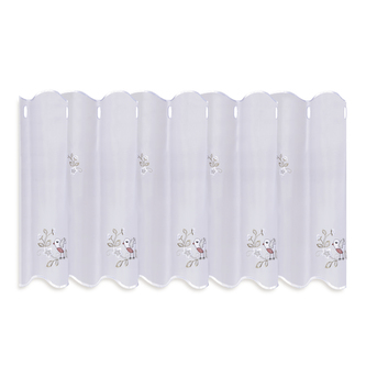 Záclonka bistro s výšivkou, ptáček - bílá/hnědá, 50 mm, 145 mm