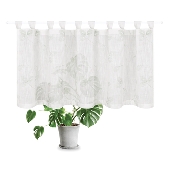 Krátká záclonka s poutky, květinový motiv - zelená, 50 mm, 150 mm