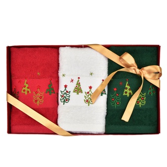 Vánoční ručníky se stromky v dárkovém balení - 3ks 30×50 cm