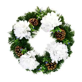 Dušičkový věnec s bílými chryzantémami Ø30 cm