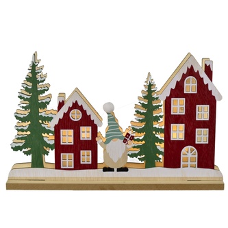 Dřevěné domečky se skřítkem LED 17,5x28 cm