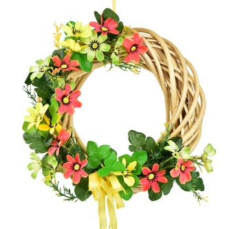 Letní proutěný věneček s lučními květy oranžový Ø25 cm