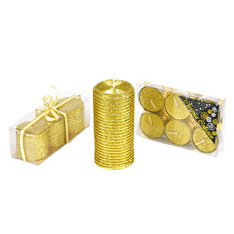 Set svíček se zlatým glitrem