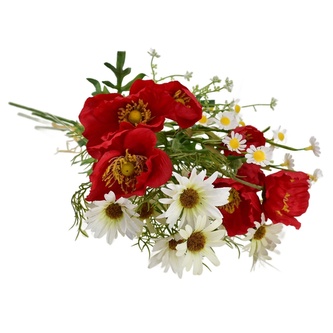 Kytice letních bílých kopretin s vlčími máky a heřmánkem 70 cm