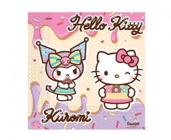 Papírové ubrousky Hello Kitty a Kuromi – 33 x 33 cm, 20 ks