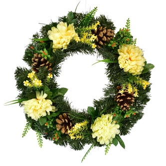 Dušičkový věnec se sv. žlutými chryzantémami Ø35 cm