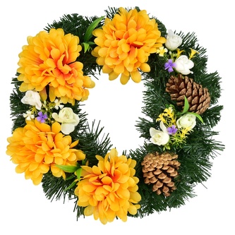Podzimní věnec s oranžovými chryzantémami Ø30 cm