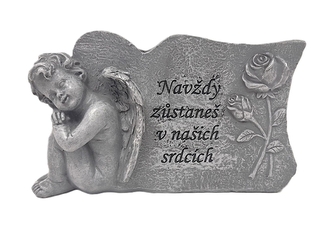 Anděl svícen s růží a nápisem