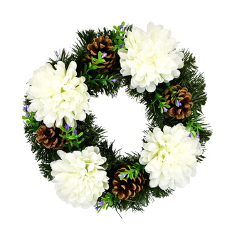 Dušičkový věnec s krémovými chryzantémami Ø30 cm