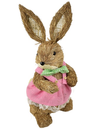 Slámová zaječice v růžových šatech 39 cm
