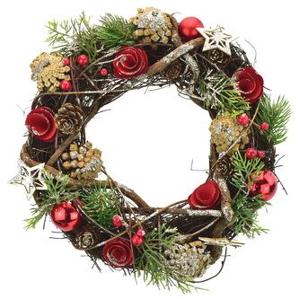 Věnec přírodní s červenými kvítky Ø30 cm