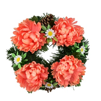 Věneček podzimní s lososovými chryzantémami Ø20 cm