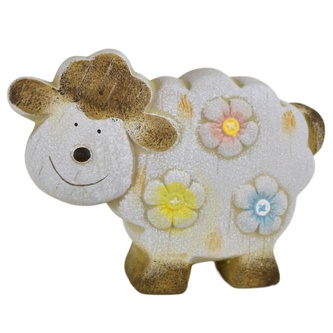 Ovečka keramická s květinami 15x20 cm