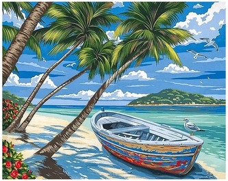 Mozaika diamentowa 30x40cm Plaża z palmami, łódka, Norimpex