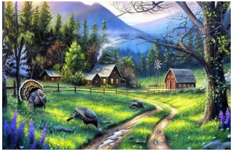 Mozaika diamentowa 80x40 Dom w lesie z zagrodą dla indyków, Norimpex