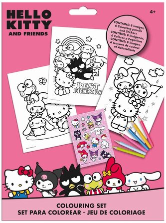 Zestaw do kolorowania: 6 kredek, 8 obrazków, naklejki Hello Kitty, Kids