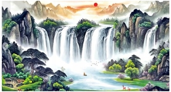 Mozaika diamentowa 80x40 Wodospad z małą chatką u podnóża, Norimpex