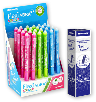 Zestaw promocyjny Długopisów ścieralnych Flexi Abra Colour 24 szt. + 20 szt wkładów, Penmate