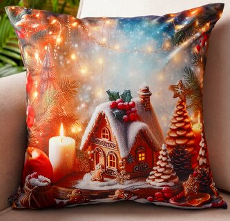 Vánoční polštář PERNÍKOVÁ CHALOUPKA 45x45 cm Mybesthome
