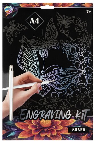 Škrabací obrázek stříbrný, A4 - motýl