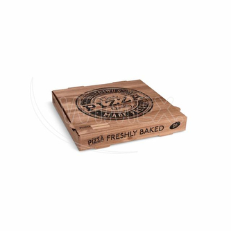 Krabice na pizzu (mikrovlnitá lepenka) H4 kraft s potiskem 26 x 26 x 4 cm [100 ks]