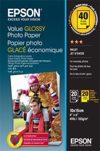 Epson paper 10x15 - 183g m2 - 2x20 sheets - value glossy photo paper