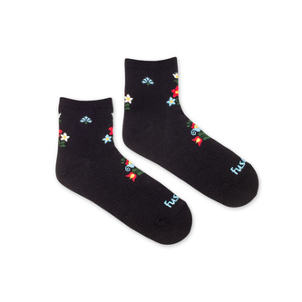 Tříčtvrteční ponožky Květinová louka Černé S (35-38)