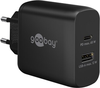 Goobay Napájecí a nabíjecí adaptér 230V na 1x USB-C a 1x USB-A PD, 65W, černý