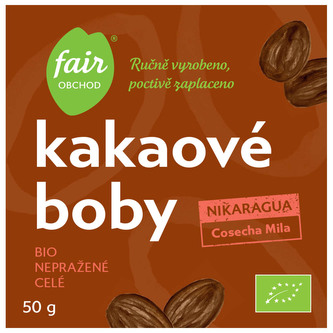 Fairobchod Bio nepražené kakaové boby Nikaragua Cosecha Mila, 50 g