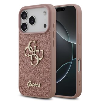 Guess PU Fixed Glitter 4G Metal Logo Zadní Kryt pro iPhone 17 Pro Pink